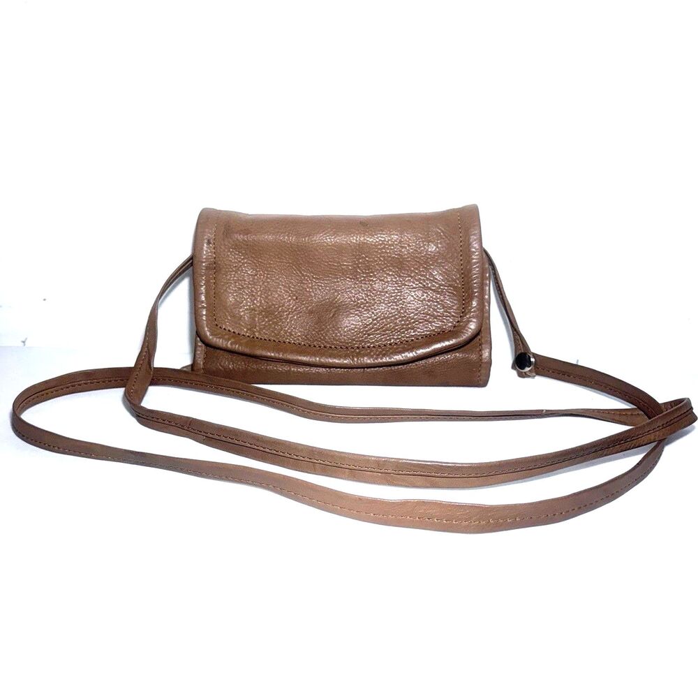 Kenneth Cole Genuine Brown Leather Trifold Crossbody  Bag purse 7.5”x4.5”